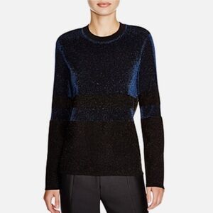 TORY BURCH Wool Blend Lurex Block Metallic Crewneck Sweater Navy/Black